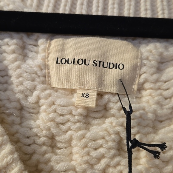 Loulou Studio Women's Cream Cable-Knit V-Neck Sweater Vest - Picture 3 of 5